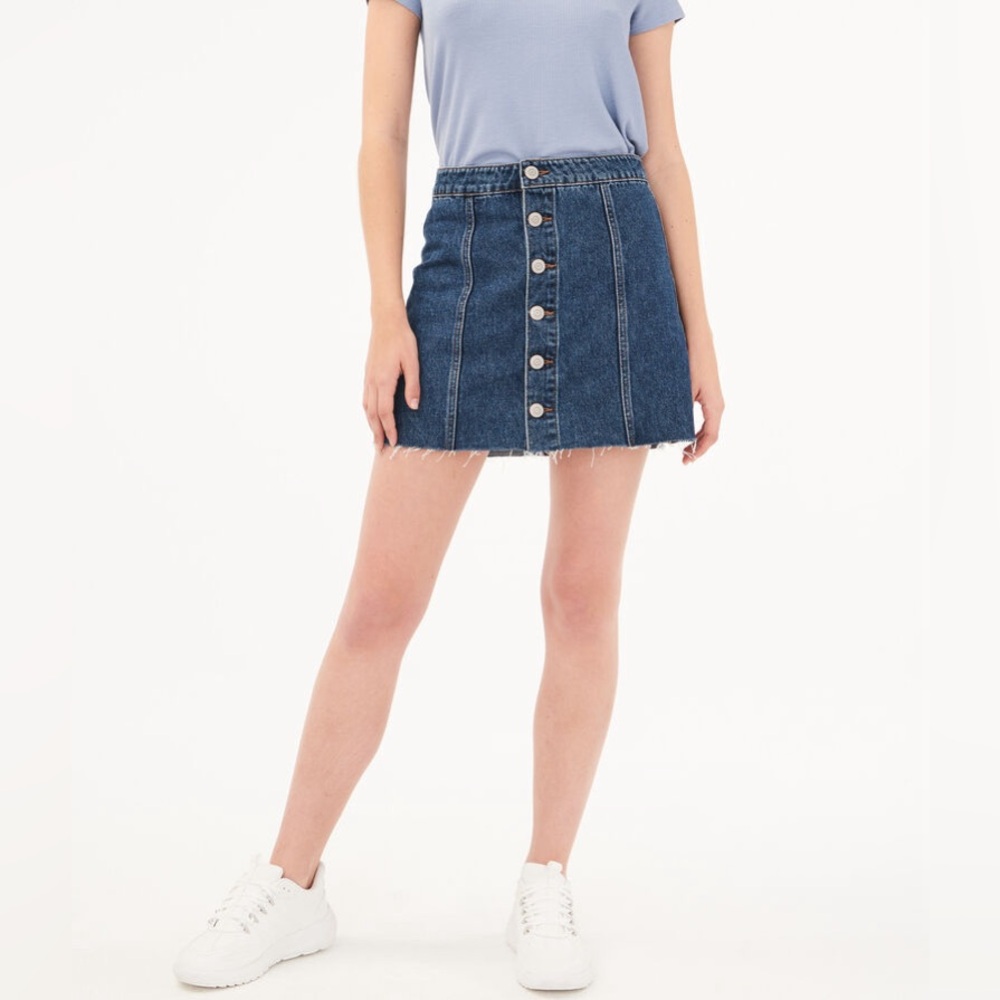 AEROPOSTALE Real Denim High-Rise Button-Front Cotton Jean Mini Skirt Size 8 NWT